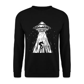 Lustige Radfahrer bmx Alien Ufo Biker Entführung - Unisex Pullover - Schwarz - Vorne - Alina (178cm) & Michal (187cm)