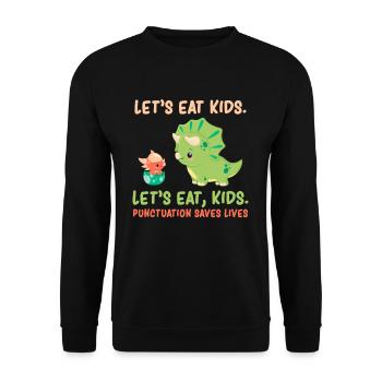 English grammar punctuation humor Trex Dino - Unisex Sweatshirt - black - Front - Alina (178cm) & Michal (187cm)