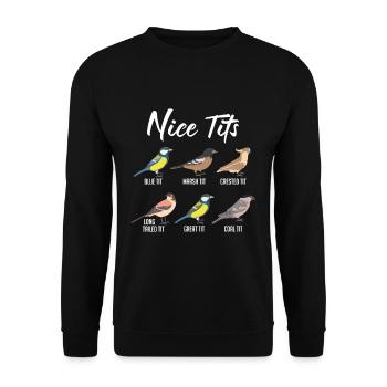 Lustige Vögel Meisen Vogelbeobachtung Humor - Unisex Pullover - Schwarz - Vorne - Alina (178cm) & Michal (187cm)