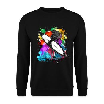 Colorful surfboard girl vacation water sports beach - Unisex Sweatshirt - black - Front - Alina (178cm) & Michal (187cm)