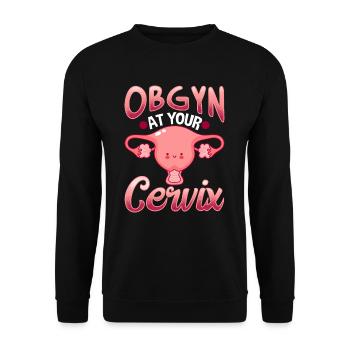 Gebärmutter Geburtshelfer Gynäkologe Arzt OBGYN - Unisex Pullover - Schwarz - Vorne - Alina (178cm) & Michal (187cm)