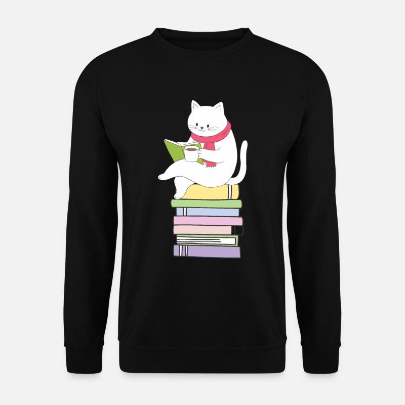 Kawaii Buch Lesen Katzen Tee Bücherwurm - Unisex Pullover - Schwarz