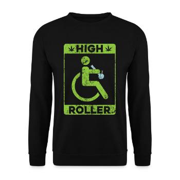 Lustiges Handicap Rollstuhl Weed Rollstuhlfahrer - Unisex Pullover - Schwarz - Vorne - Alina (178cm) & Michal (187cm)