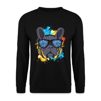 Französische Bulldogge Hund DJ Frenchie - Unisex Pullover - Schwarz - Vorne - Alina (178cm) & Michal (187cm)