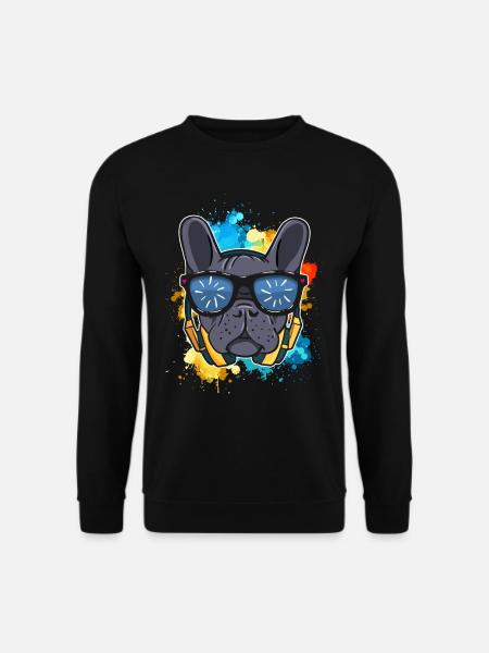 Französische Bulldogge Hund DJ Frenchie - Unisex Pullover - Schwarz