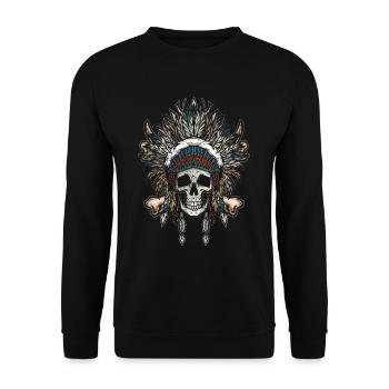 Native American Chief Skull Skeleton Story - Unisex Sweatshirt - black - Front - Alina (178cm) & Michal (187cm)