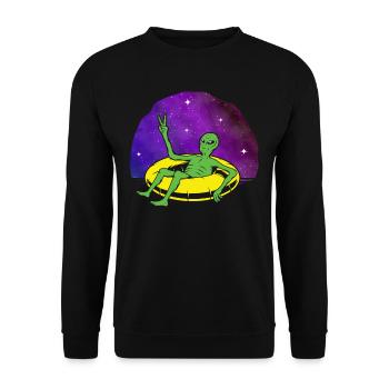 Faules UFO Alien Galaxy Raumschiff - Unisex Pullover - Schwarz - Vorne - Alina (178cm) & Michal (187cm)