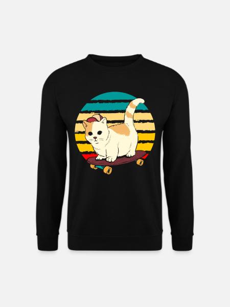 Cute Skateboard Cat Vintage Skating Kitty - Unisex Sweatshirt - black