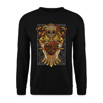 Steampunk Owl Mechanical Bird Clockwork - Unisex Sweatshirt - black - Front - Alina (178cm) & Michal (187cm)