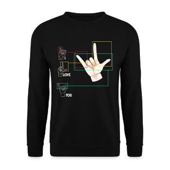 Langue des signes Signes signes SIGNES ASL Je t’aime - Sweat-shirt Unisexe - noir - Devant - Alina (178cm) & Michal (187cm)
