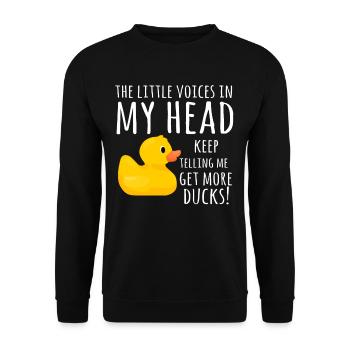 Lustige Gummi Ente Kleine Stimmen in meinem Kopf - Unisex Pullover - Schwarz - Vorne - Alina (178cm) & Michal (187cm)