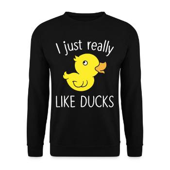 Enten Fan Lustiger Entenliebhaber - Unisex Pullover - Schwarz - Vorne - Alina (178cm) & Michal (187cm)