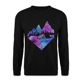 Watercolor Mountain Sketch Hiking Camping Outdoor - Unisex Sweatshirt - black - Front - Alina (178cm) & Michal (187cm)