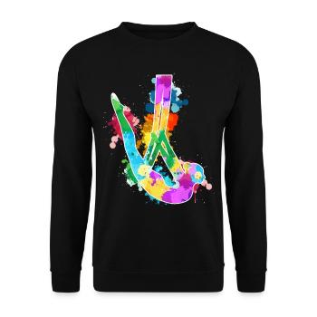 Aerial Yoga Bunte Kunst - Unisex Pullover - Schwarz - Vorne - Alina (178cm) & Michal (187cm)
