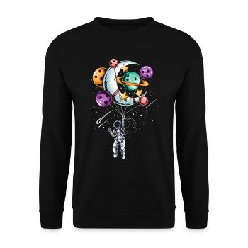 Astronaut Ballon Planeten Illustrationen - Unisex Pullover - Schwarz - Vorne - Alina (178cm) & Michal (187cm)