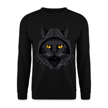 Katzenkopf Schwarze Katze Bombay Happy Cat Katzen - Unisex Pullover - Schwarz - Vorne - Alina (178cm) & Michal (187cm)