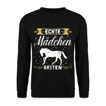 Echte Mädchen Reiten Pferde Geschenk - Unisex Pullover - Schwarz - Vorne - Alina (178cm) & Michal (187cm)