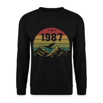 1987 Jahrgang Geburtstag 1987 Retro Geschenkidee - Unisex Pullover - Schwarz - Vorne - Alina (178cm) & Michal (187cm)