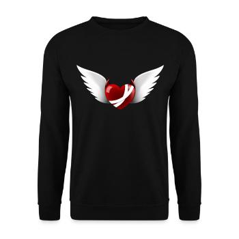 Teufelsherz mit Engelsflügeln - Unisex Pullover - Schwarz - Vorne - Alina (178cm) & Michal (187cm)