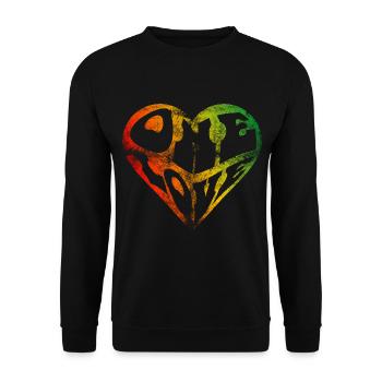 ein Liebesherzformtext-Typografie-Reggae - Unisex Pullover - Schwarz - Vorne - Alina (178cm) & Michal (187cm)