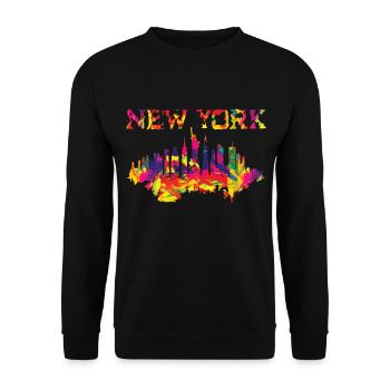 New York City in bunten leuchtenden Farben - Unisex Pullover - Schwarz - Vorne - Alina (178cm) & Michal (187cm)