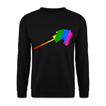 Stockpferdreiten im Regenbogen - Unisex Pullover - Schwarz - Vorne - Alina (178cm) & Michal (187cm)