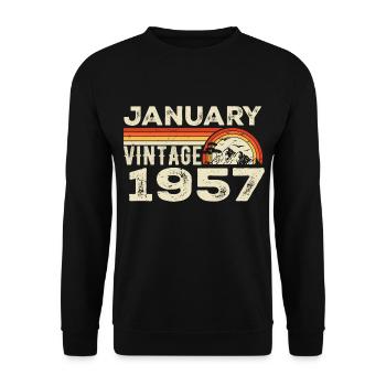 Janvier 1957 Vintage Anniversaire 1957, Né en 1957 - Sweat-shirt Unisexe - noir - Devant - Alina (178cm) & Michal (187cm)