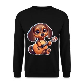 Cute Dachshund playing Guitar - Unisex Sweatshirt - black - Front - Alina (178cm) & Michal (187cm)