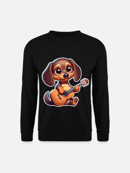 Cute Dachshund playing Guitar - Unisex Sweatshirt - black