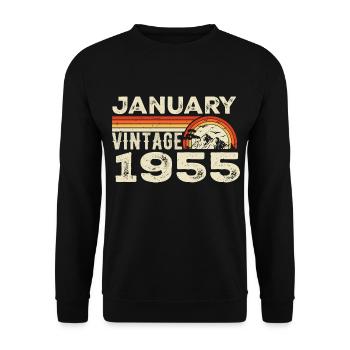 Janvier 1955 Vintage Anniversaire 1955, Né en 1955 - Sweat-shirt Unisexe - noir - Devant - Alina (178cm) & Michal (187cm)