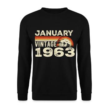Janvier 1963 Vintage Anniversaire 1963, Né en 1963 - Sweat-shirt Unisexe - noir - Devant - Alina (178cm) & Michal (187cm)