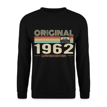 Original 1962 Jahrgang 1962 Retro Geburtstag 1962 - Unisex Pullover - Schwarz - Vorne - Alina (178cm) & Michal (187cm)