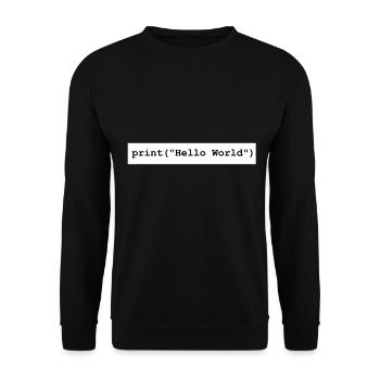 Hello World Python Entwickler Programm Geschenk - Unisex Pullover - Schwarz - Vorne - Alina (178cm) & Michal (187cm)