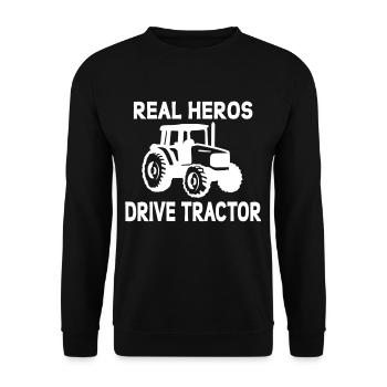 Real Hero's Drive Tractor - Unisex Sweatshirt - black - Front - Alina (178cm) & Michal (187cm)