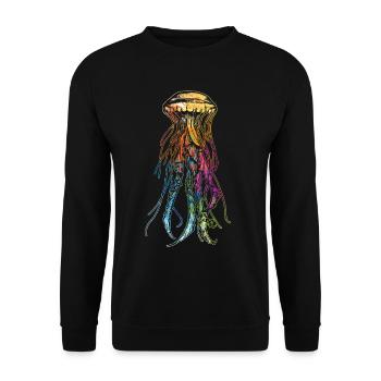 Qualle bunt - Unisex Pullover - Schwarz - Vorne - Alina (178cm) & Michal (187cm)