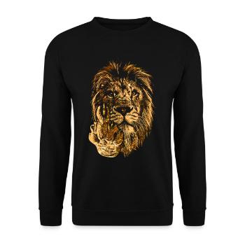Funny lion with middle finger - Unisex Sweatshirt - black - Front - Alina (178cm) & Michal (187cm)