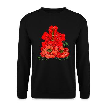 Rote Blumen - Unisex Pullover - Schwarz - Vorne - Alina (178cm) & Michal (187cm)