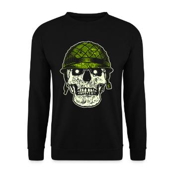 Skull Schädel Totenkopf Helm Militär Armee - Unisex Pullover - Schwarz - Vorne - Alina (178cm) & Michal (187cm)