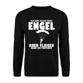 Kein Engel Aber Fliegen Kann Ich Trotzdem - Unisex Pullover - Schwarz - Vorne - Alina (178cm) & Michal (187cm)