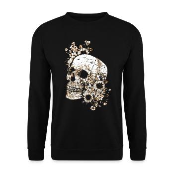 Totenkopf Skull Schädel Blumen - Unisex Pullover - Schwarz - Vorne - Alina (178cm) & Michal (187cm)