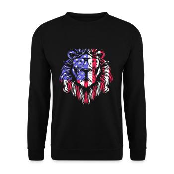 USA Amerika Flagge Löwe - Unisex Pullover - Schwarz - Vorne - Alina (178cm) & Michal (187cm)