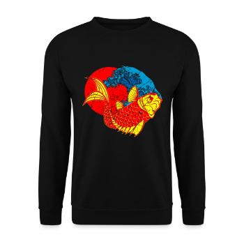 Koi Fisch Japan japanische Kunst - Unisex Pullover - Schwarz - Vorne - Alina (178cm) & Michal (187cm)