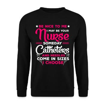Krankenschwester Lustiger Spruch - Unisex Pullover - Schwarz - Vorne - Alina (178cm) & Michal (187cm)