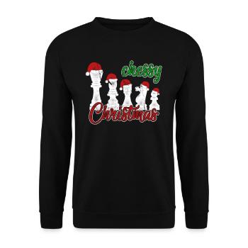 Weihnachtsgeschenk Schach Geschenkidee - Unisex Pullover - Schwarz - Vorne - Alina (178cm) & Michal (187cm)