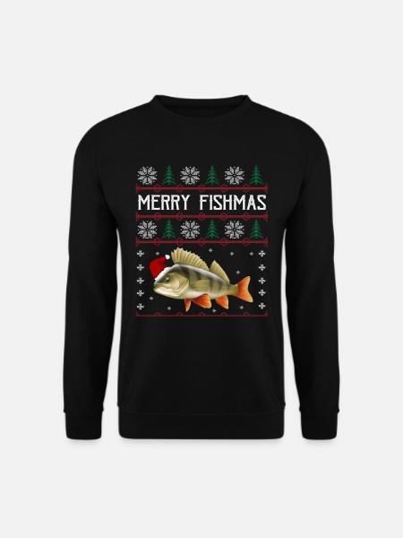 Merry Fishmas Anglershirt Rotbarsch Weihnachten - Unisex Pullover - Schwarz