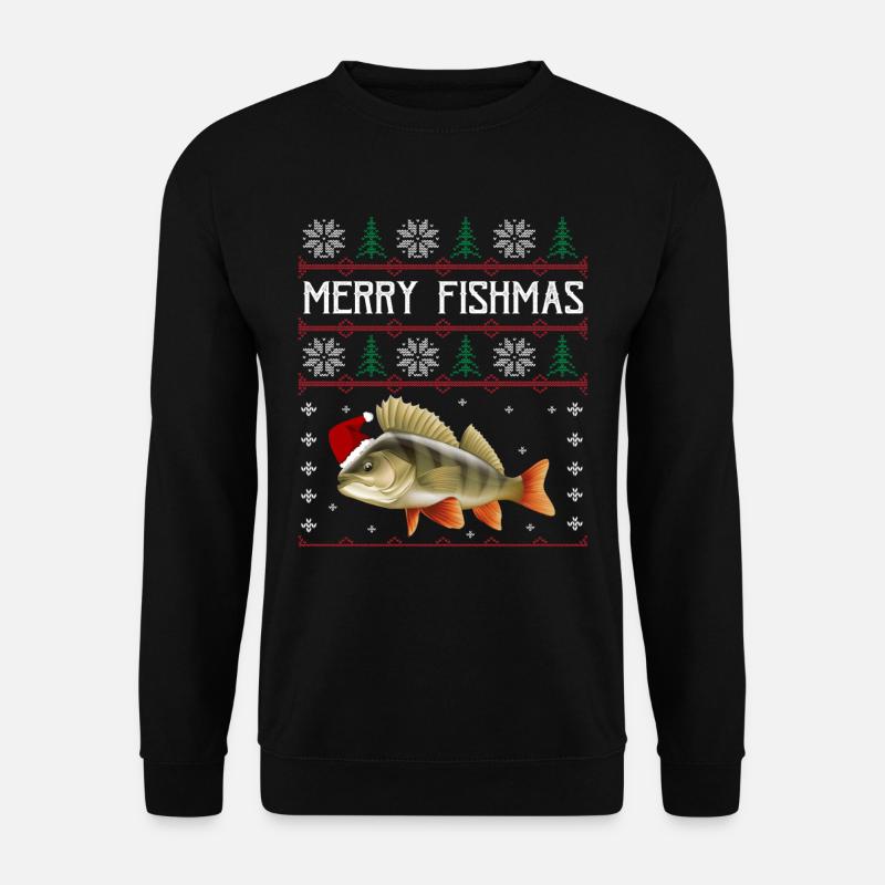 Merry Fishmas Anglershirt Rotbarsch Weihnachten - Unisex Pullover - Schwarz