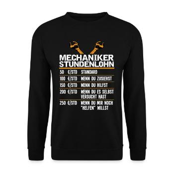 Mechaniker Stundentenlohn - Unisex Pullover - Schwarz - Vorne - Alina (178cm) & Michal (187cm)