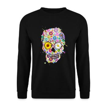 Skull Skull Skull Flowers Colorful - Unisex Sweatshirt - black - Front - Alina (178cm) & Michal (187cm)