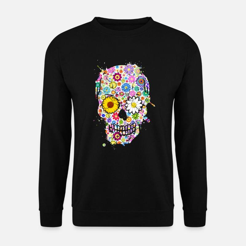 Totenkopf Skull Schädel Blumen Bunt - Unisex Pullover - Schwarz