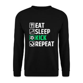Eat Sleep Kick Repeat - Unisex Pullover - Schwarz - Vorne - Alina (178cm) & Michal (187cm)